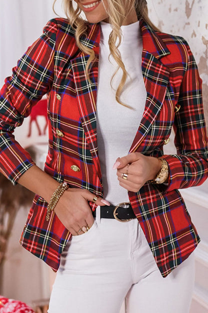 Fashion Street Plaid Patchwork Turn-back Collar Outerwear(4 Colors)