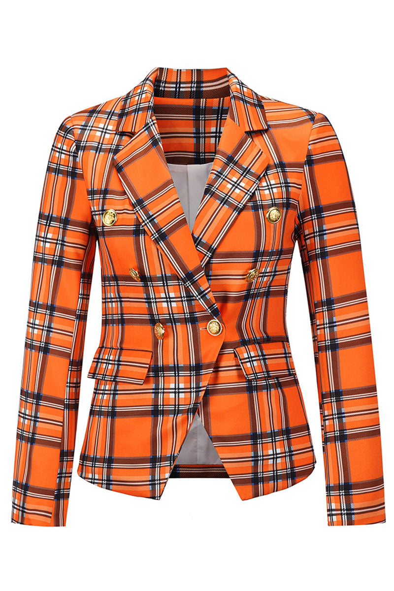 Fashion Street Plaid Patchwork Turn-back Collar Outerwear(4 Colors)