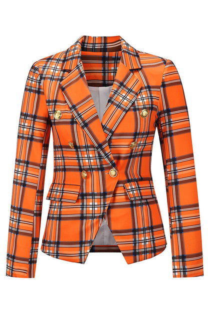 Fashion Street Plaid Patchwork Turn-back Collar Outerwear(4 Colors)