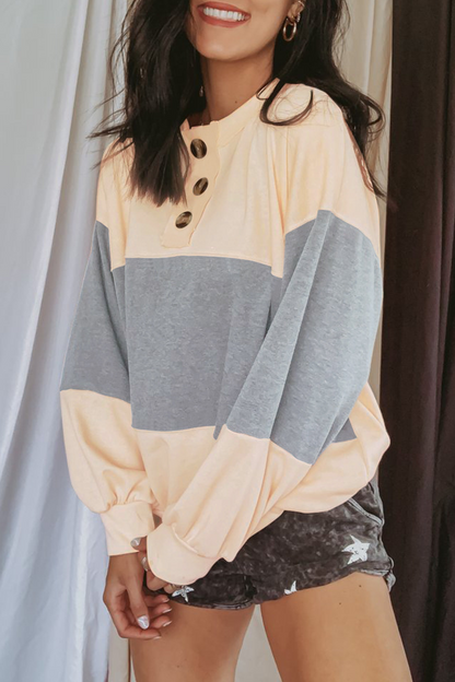 Casual Patchwork Buckle Contrast O Neck Tops