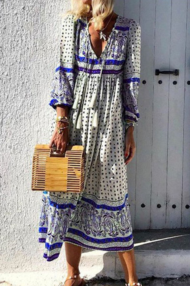 Vestidos casuales de moda con estampado de patchwork y cuello en V en forma de A