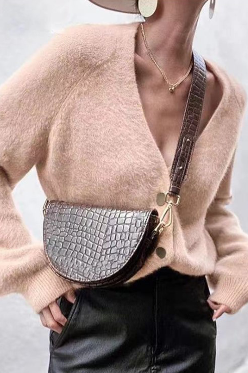 Suéter casual con cuello en V y hebilla sólida