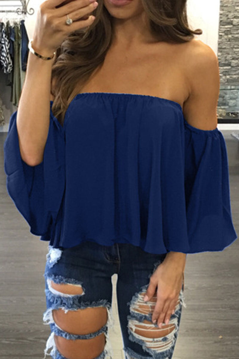 Blusas casuales de moda con parches lisos sin tirantes (8 colores)