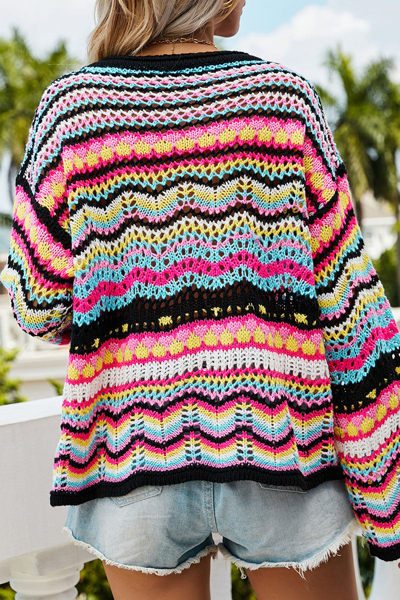 Suéteres de cuello redondo con diseño de patchwork a rayas de moda urbana (3 colores)