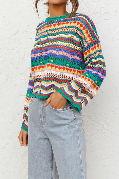 Suéteres de cuello redondo con diseño de patchwork a rayas de moda urbana (3 colores)