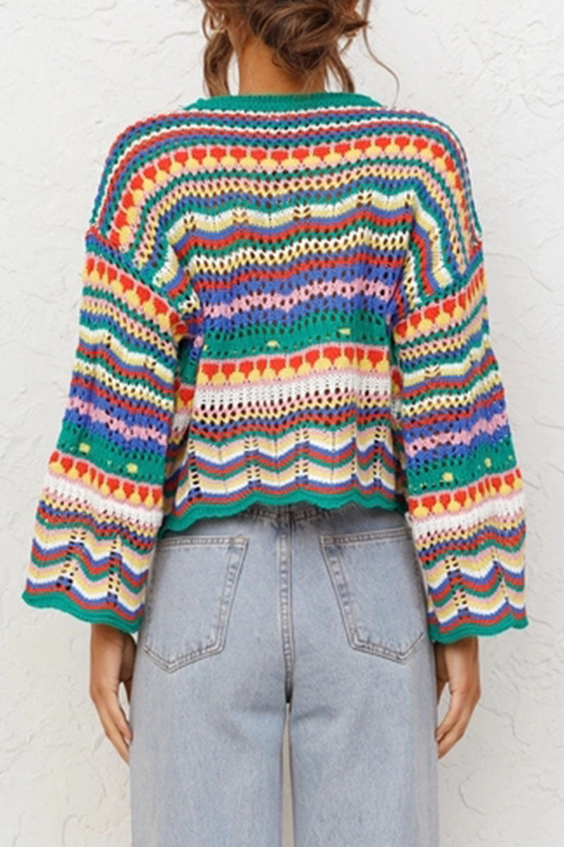 Suéteres de cuello redondo con diseño de patchwork a rayas de moda urbana (3 colores)