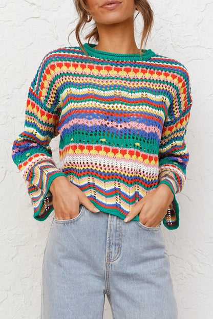 Suéteres de cuello redondo con diseño de patchwork a rayas de moda urbana (3 colores)