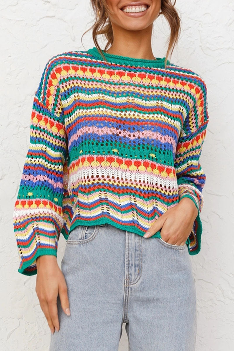 Suéteres de cuello redondo con diseño de patchwork a rayas de moda urbana (3 colores)