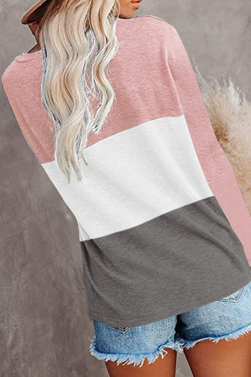 Camisetas informales lisas con cuello redondo y abertura en la parte superior (6 colores)