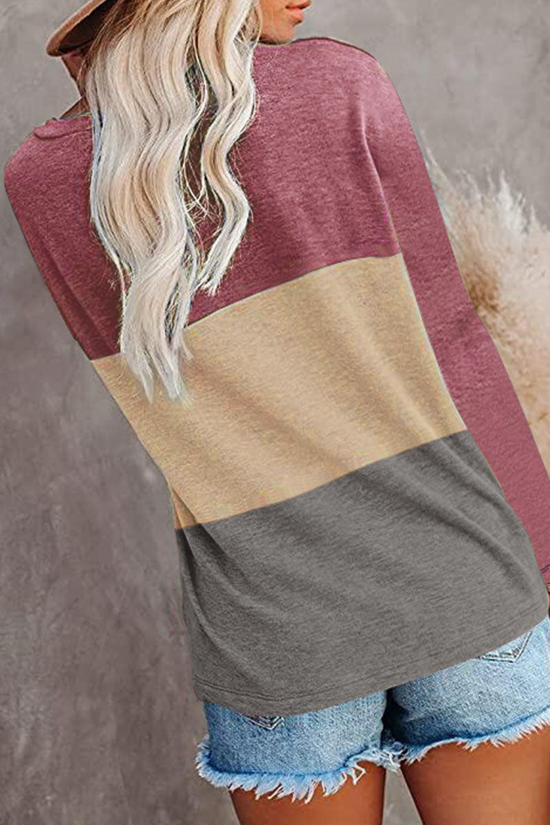 Camisetas informales lisas con cuello redondo y abertura en la parte superior (6 colores)