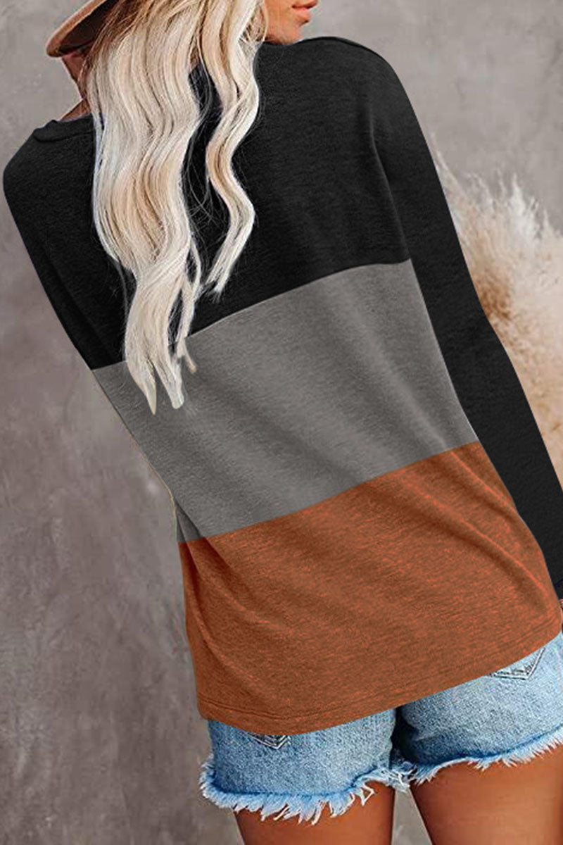 Camisetas informales lisas con cuello redondo y abertura en la parte superior (6 colores)