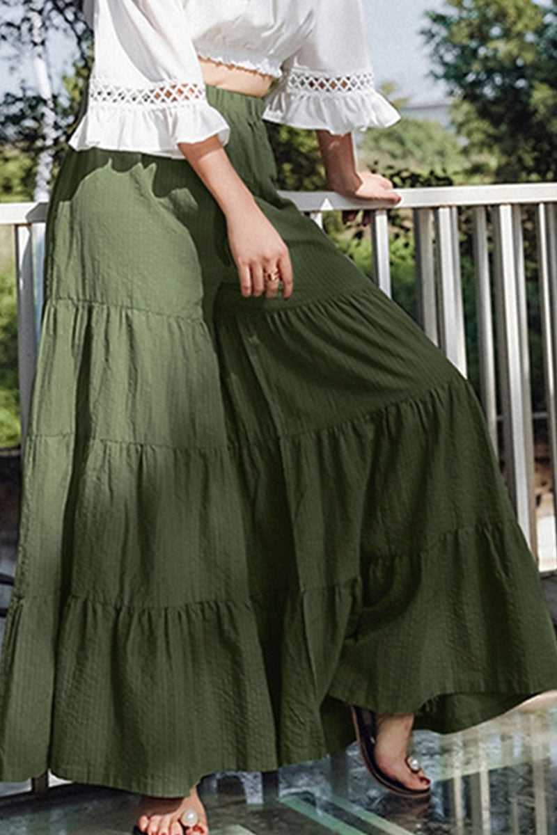 Fashion Casual Solid Split Joint Loose Mid Waist Wide Leg Bottoms(3 colors)