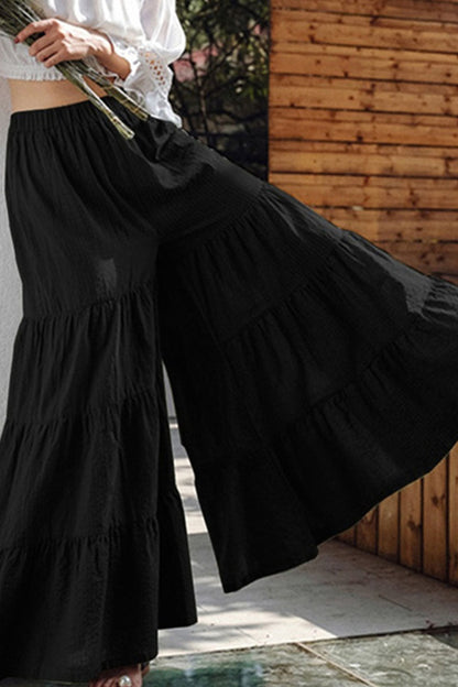 Casual Solid Loose Mid Waist Wide Leg Bottoms(3 Colors)