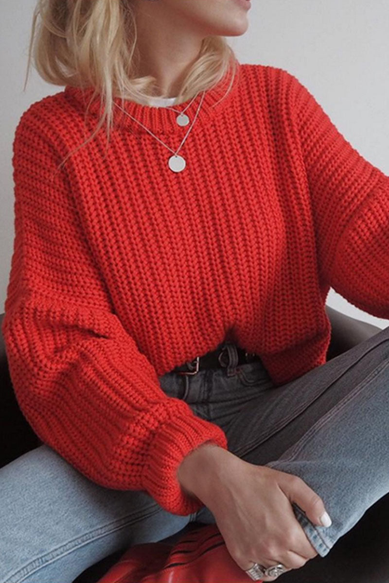 Casual Solid Patchwork O Neck Sweater(5 Colors)