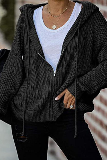 Suéteres casuales de color sólido con cremallera y cuello con capucha (5 colores)