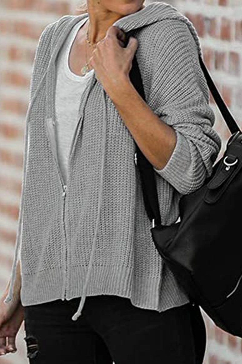 Suéteres casuales de color sólido con cremallera y cuello con capucha (5 colores)