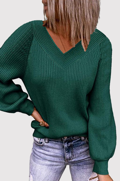 Suéter informal liso con cuello en V y abertura en la parte superior