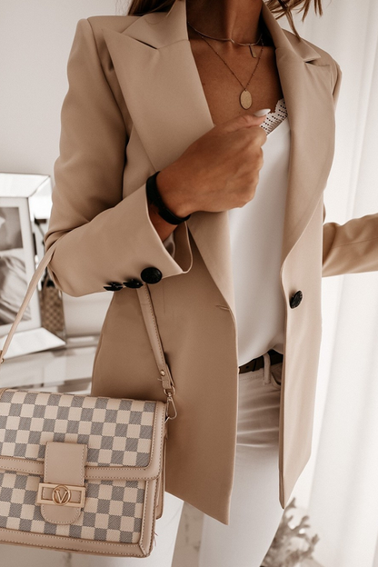 Elegante prenda exterior con botones lisos y cuello vuelto (10 colores)