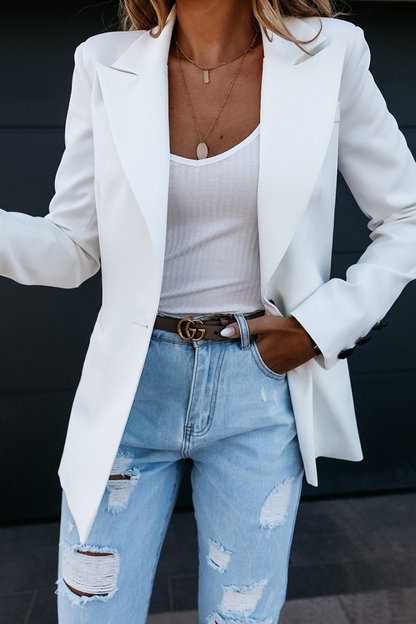 Elegante prenda exterior con botones lisos y cuello vuelto (10 colores)