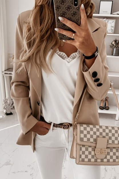 Elegante prenda exterior con botones lisos y cuello vuelto (10 colores)