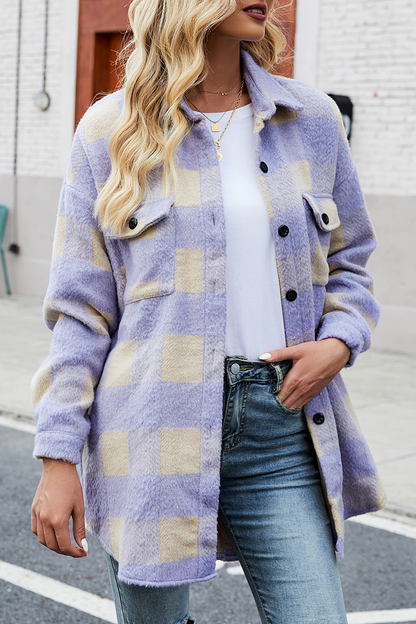 Blusa elegante de cuello vuelto con hebilla a cuadros a la moda (3 colores)