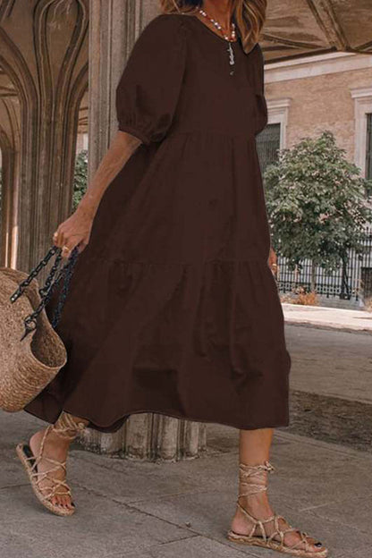 Vestidos de princesa vintage de moda con cuello redondo y abertura lisa