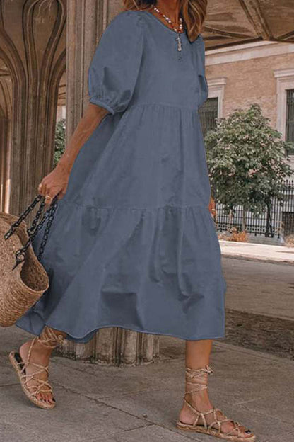 Vestidos de princesa vintage de moda con cuello redondo y abertura lisa