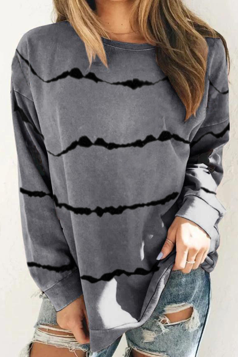 Tops casuales de rayas con abertura en la parte superior básica con cuello redondo (9 colores)