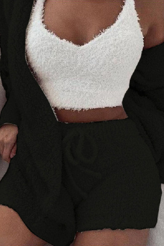 Conjunto de tres piezas informal de moda con cuello en V y manga larga (12 colores)