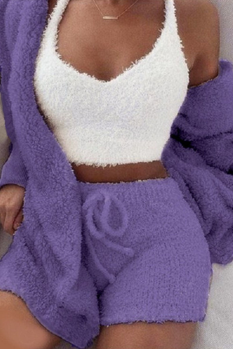Conjunto de tres piezas informal de moda con cuello en V y manga larga (12 colores)