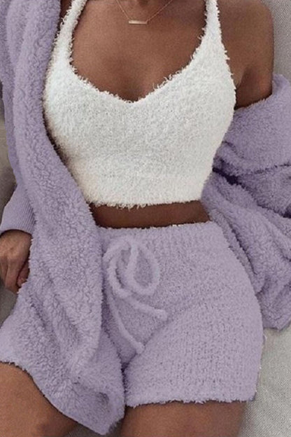 Conjunto de tres piezas informal de moda con cuello en V y manga larga (12 colores)