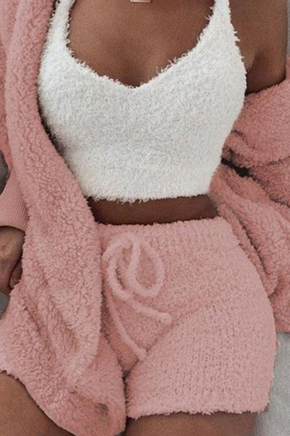 Conjunto de tres piezas informal de moda con cuello en V y manga larga (12 colores)