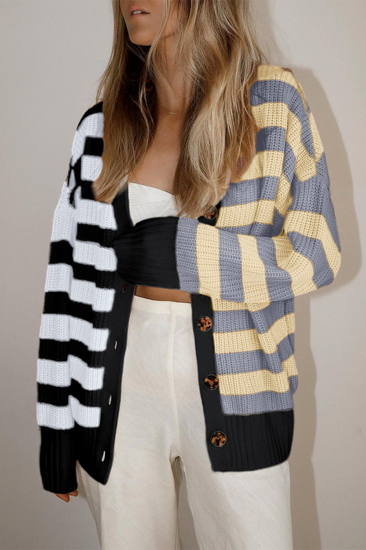 Suéter informal con cuello en V y hebilla a rayas (3 colores)