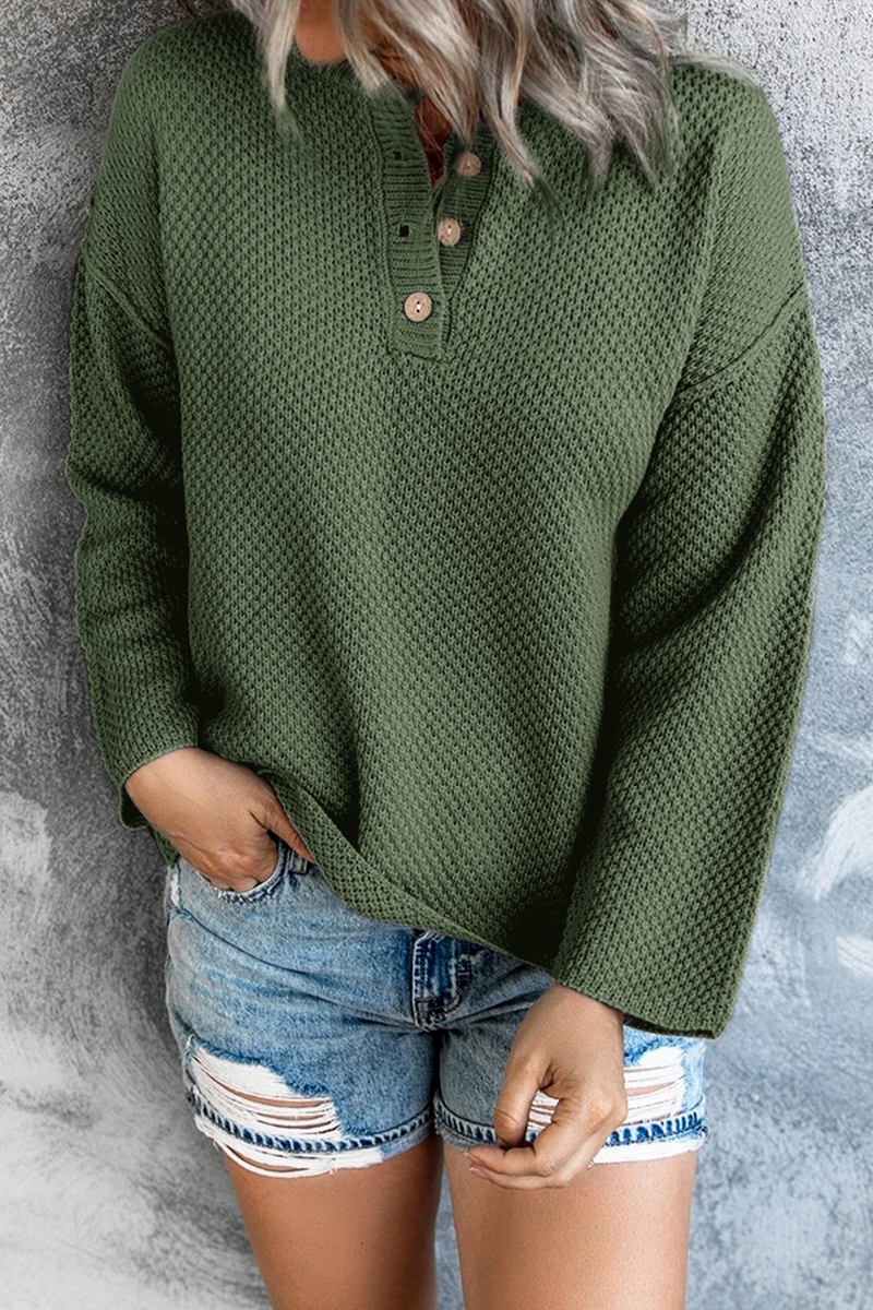 Suéter casual con cuello en V y hebilla sólida