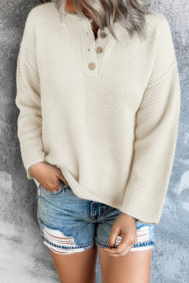 Suéter casual con cuello en V y hebilla sólida