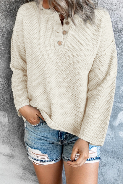 Suéter casual con cuello en V y hebilla sólida