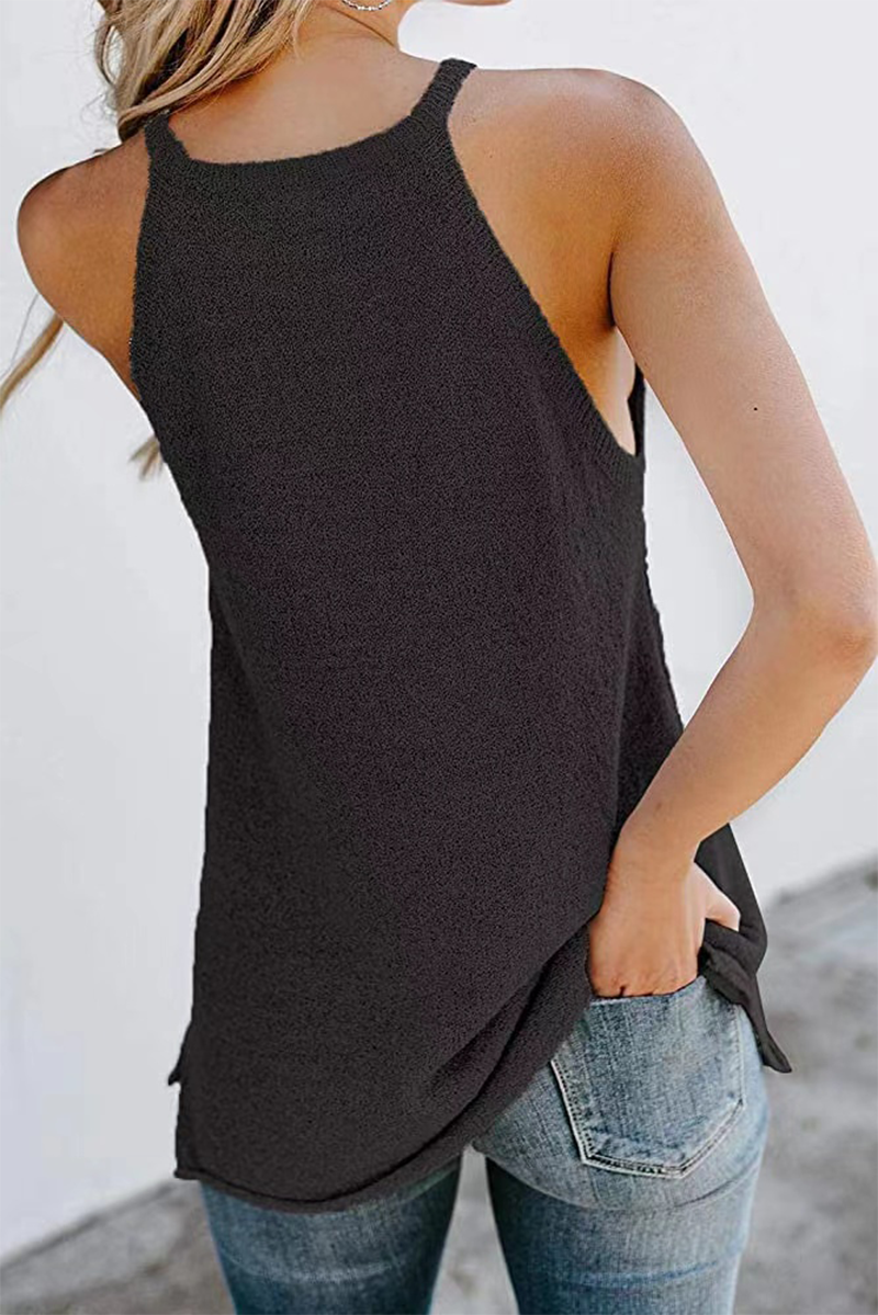Tops casuales de cuello halter con parches sólidos