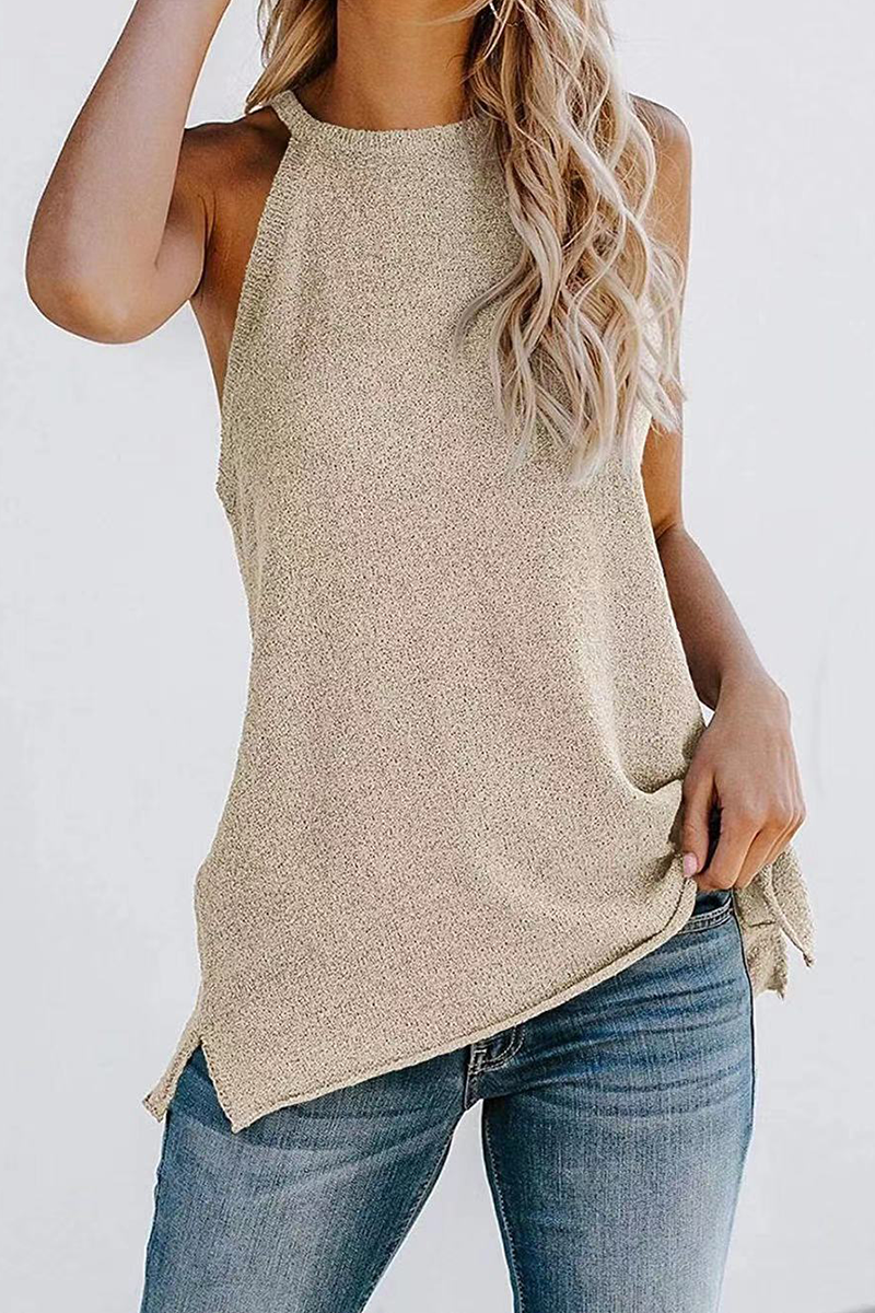 Tops casuales de cuello halter con parches sólidos