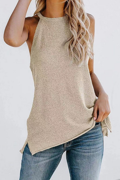 Tops casuales de cuello halter con parches sólidos