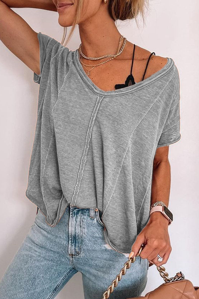 Camisetas casuales lisas con cuello en V y abertura en la parte superior (4 colores)