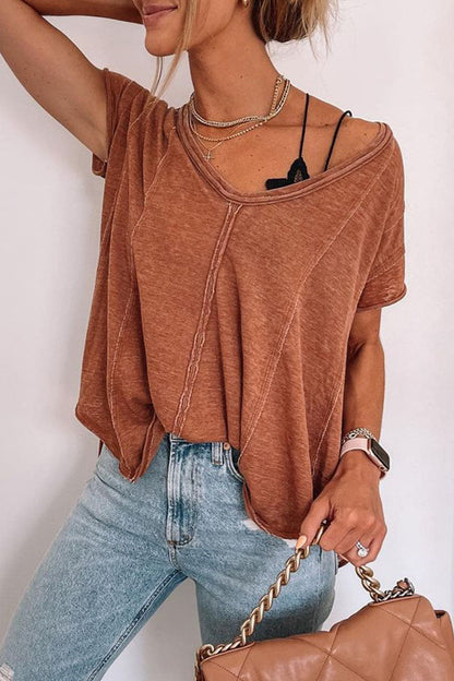 Camisetas casuales lisas con cuello en V y abertura en la parte superior (4 colores)