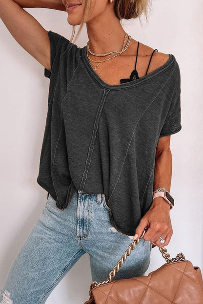 Camisetas casuales lisas con cuello en V y abertura en la parte superior (4 colores)