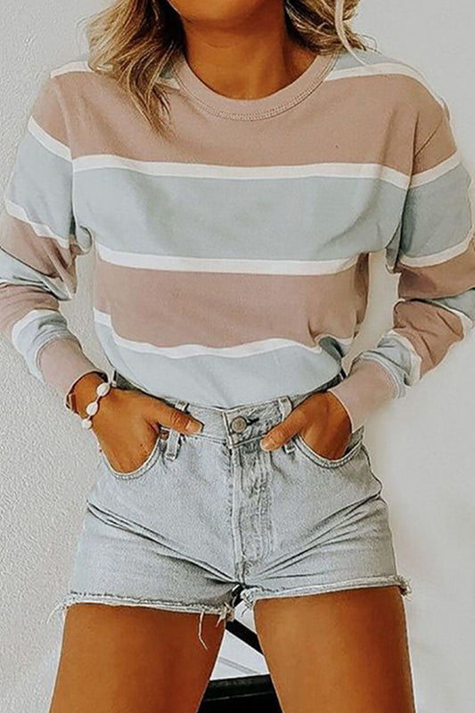 Camisetas casuales de moda con cuello redondo y diseño de patchwork a rayas