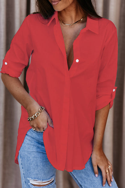 Blusas casuales de moda con cuello vuelto y parches lisos (4 colores)