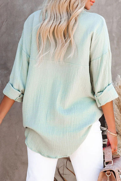 Blusa informal lisa con cuello vuelto y abertura en la parte superior (7 colores)