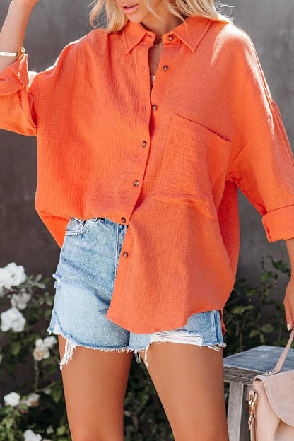 Blusa informal lisa con cuello vuelto y abertura en la parte superior (7 colores)