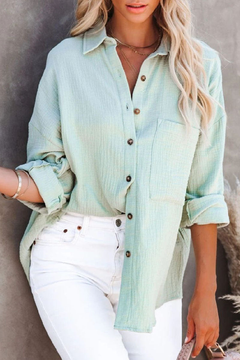 Blusa informal lisa con cuello vuelto y abertura en la parte superior (7 colores)