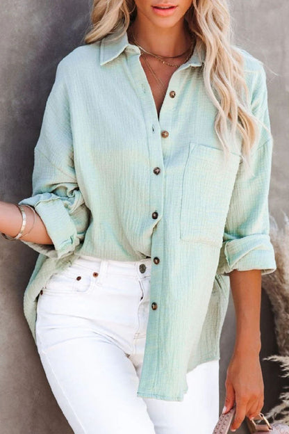 Blusa informal lisa con cuello vuelto y abertura en la parte superior (7 colores)