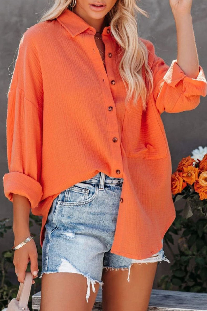 Blusa informal lisa con cuello vuelto y abertura en la parte superior (7 colores)