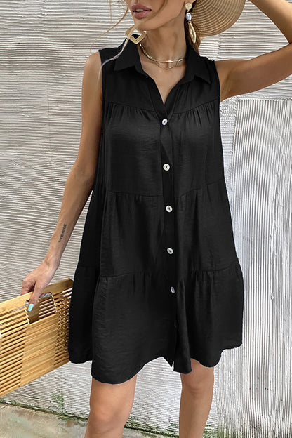 Fashion Casual Solid Split Joint Turndown Collar A Line Dresses